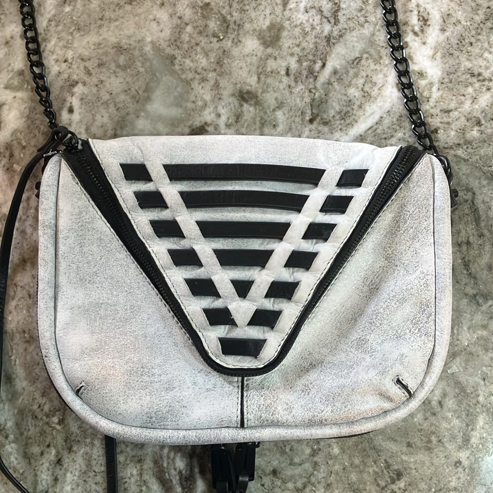 She + Lo Edgy Gray & Black Leather Crossbody